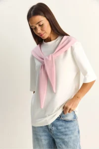 Bianco Lucci Women's Shawl Detailed Oversize Basic T-Shirt 1094 - Image 3