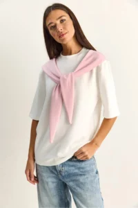 Bianco Lucci Women's Shawl Detailed Oversize Basic T-Shirt 1094 - Image 4