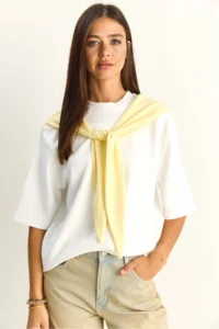 Bianco Lucci Women's Shawl Detailed Oversize Basic T-Shirt 1094 - Image 2