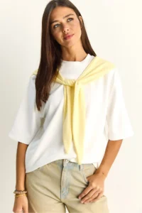 Bianco Lucci Women's Shawl Detailed Oversize Basic T-Shirt 1094 - Image 3
