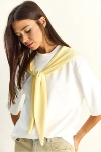 Bianco Lucci Women's Shawl Detailed Oversize Basic T-Shirt 1094 - Image 4