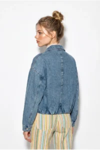 Bianco Lucci Women's Zippered Belt Detailed Oversize Denim Jacket 3667 - Image 6