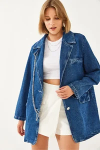 Bianco Lucci Women chained jeans Jacket 6033 - Image 2