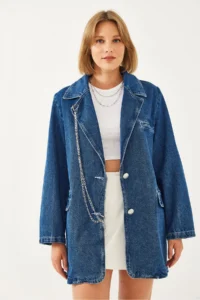 Bianco Lucci Women chained jeans Jacket 6033 - Image 7
