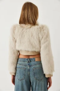 Bianco Lucci Women's Leather Garni Detailed Crop Faux Fur Jacket 2622 - Image 6