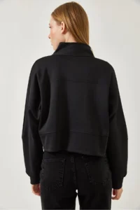 Bianco Lucci Women's Leather Pocket Detailed Diving Fabric Stand Up Collar Jacket MBMS044 - Image 7