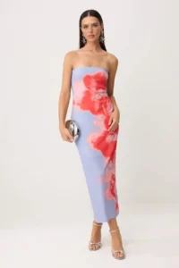 TRENDYOLMİLLA Multicolored Floral Printed Tulle Lined Maxi Dress