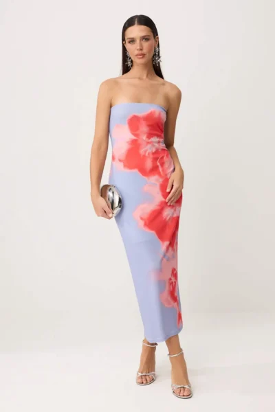 TRENDYOLMİLLA Multicolored Floral Printed Tulle Lined Maxi Dress