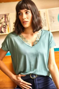 Olalook Women's Mint Green Collar Lace Casual Viscose Blouse - Image 4