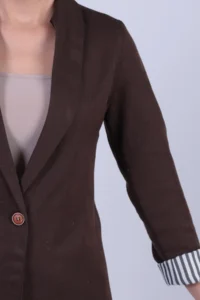 armonika Women Brown Sleeve Striped Single buttoned Jacket - Image 5