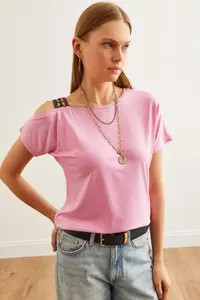 Olalook Women's Candy Pink One Shoulder Ethnic Garnished Blouse - Image 5