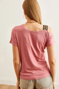 Olalook Women's Dusty Rose One Shoulder Ethnic Garnished Blouse - Image 2