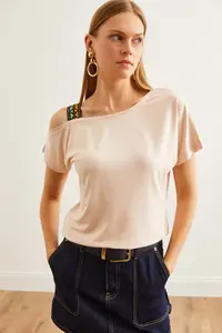 Olalook Women Stone One Shoulder Ethnic Garnili Blouse - Image 3