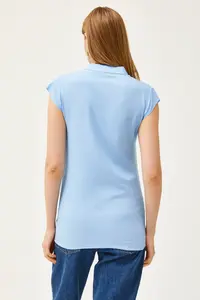 Olalook Women's Baby Blue V-Neck 4 Button Viscose Blouse - Image 2