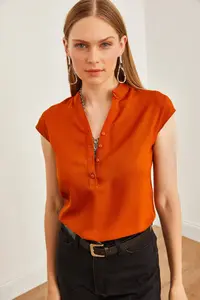 Olalook Women's Tile V-Neck 4 Button Viscose Blouse - Image 3