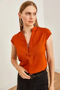 Olalook Women's Tile V-Neck 4 Button Viscose Blouse - Image 4