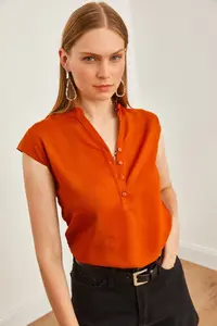 Olalook Women's Tile V-Neck 4 Button Viscose Blouse - Image 5