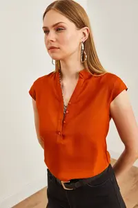 Olalook Women's Tile V-Neck 4 Button Viscose Blouse - Image 6