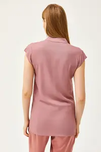 Olalook Women's Dusty Rose V-Neck 4 Button Viscose Blouse - Image 2