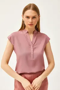 Olalook Women's Dusty Rose V-Neck 4 Button Viscose Blouse - Image 5