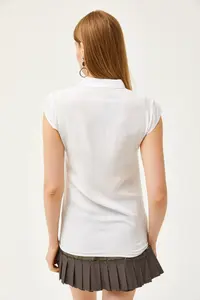 Olalook Women's Ecru V-Neck 4 Button Viscose Blouse - Image 2