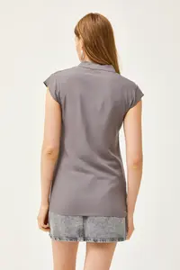 Olalook Women's Gray V-Neck 4 Button Viscose Blouse - Image 2