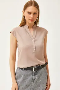 Olalook Women's Mink V-Neck 4 Button Viscose Blouse - Image 4