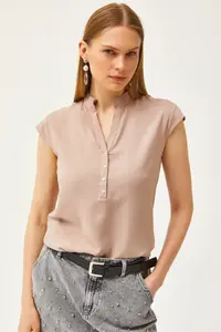 Olalook Women's Mink V-Neck 4 Button Viscose Blouse - Image 5