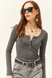 Olalook Women Anthracite Patchwork Camisole Blouse - Image 4