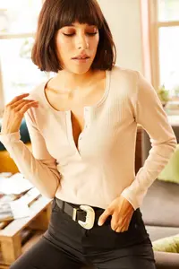 Olalook Women Beige Plaid Camisole Blouse - Image 2