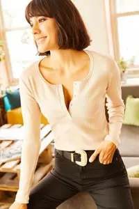 Olalook Women Beige Plaid Camisole Blouse - Image 3