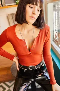 Olalook Women Brick Red Plaid Camisole Blouse - Image 3
