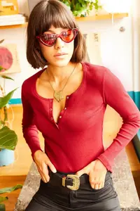 Olalook Women Burgundy Plaid Camisole Blouse - Image 2