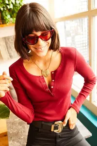 Olalook Women Burgundy Plaid Camisole Blouse - Image 5