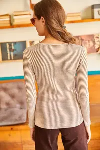 Olalook Women Striped Beige Plaid Camisole Blouse - Image 5