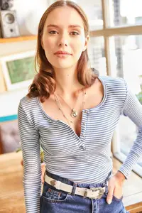 Olalook Women's Striped Indigo Patchwork Camisole Blouse - Image 3