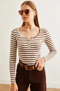 Olalook Women's Thick Ribbed Bitter Brown Patchwork Camisole Blouse - Image 2