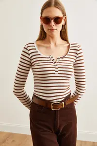Olalook Women's Thick Ribbed Bitter Brown Patchwork Camisole Blouse - Image 4