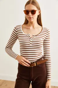 Olalook Women's Thick Ribbed Bitter Brown Patchwork Camisole Blouse - Image 5