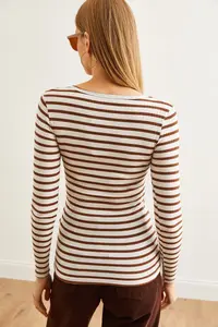 Olalook Women's Thick Ribbed Bitter Brown Patchwork Camisole Blouse - Image 6