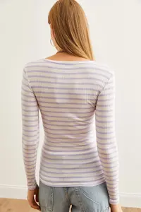 Olalook Women's Thick Ribbed Lilac Patchwork Camisole Blouse - Image 2