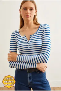 Olalook Women's Thick Ribbed Saks Blue Plaid Camisole Blouse