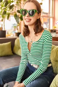 Olalook Women's Thick Striped Grass Patchwork Camisole Blouse - Image 5