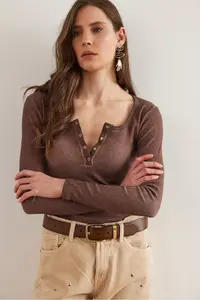 Olalook Women's Washed Bitter Brown Plaid Camisole Blouse - Image 5