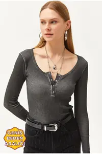 Olalook Women's Washed Anthracite Patchwork Camisole Blouse