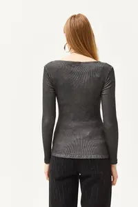 Olalook Women's Washed Anthracite Patchwork Camisole Blouse - Image 2