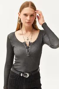Olalook Women's Washed Anthracite Patchwork Camisole Blouse - Image 6