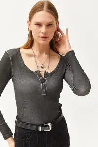 Olalook Women's Washed Anthracite Patchwork Camisole Blouse - Image 7