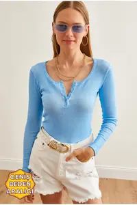 Olalook Women's Washed Baby Blue Plaid Camisole Blouse