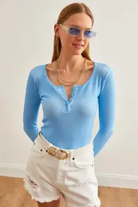 Olalook Women's Washed Baby Blue Plaid Camisole Blouse - Image 3